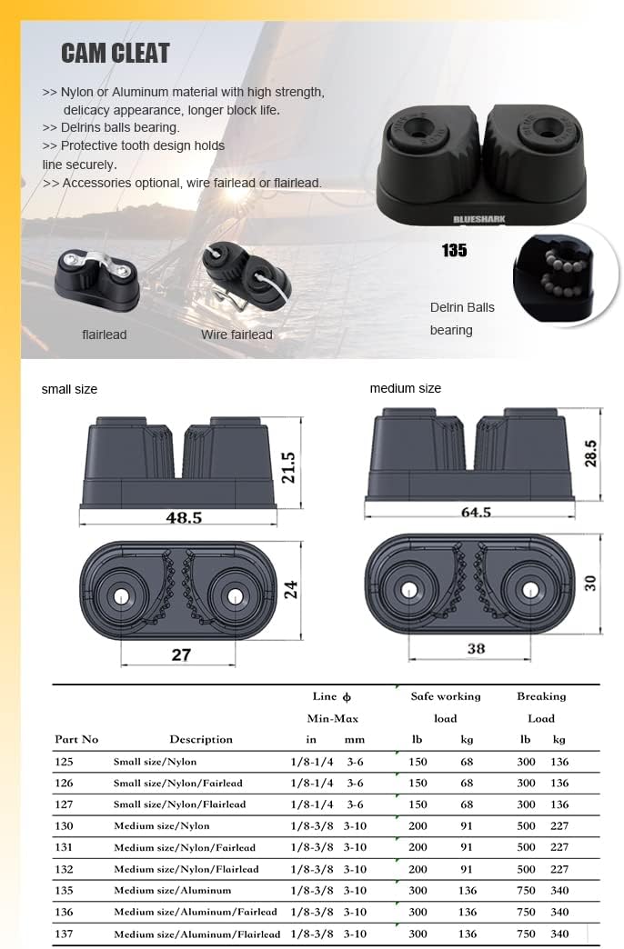 KNAGA SZCZĘKOWA Z PROWANICĄ REGATOWA JACHTOWA na LINĘ 3-10mm BLUE SHARK