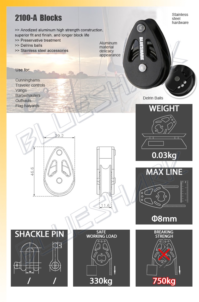 BLOCZEK REGATOWY ŁOŻYSKOWANY 28mm ALUMINIOWY POJEDYNCZY 2100 - BLUESHARK