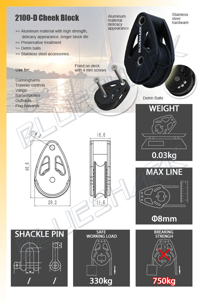 BLOCZEK REGATOWY ŁOŻYSKOWANY 28mm ALUMINIOWY POJEDYNCZY 2100 - BLUESHARK