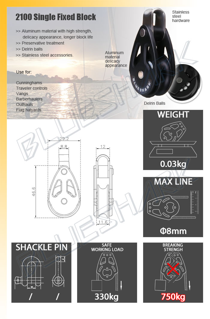 BLOCZEK REGATOWY ŁOŻYSKOWANY 28mm ALUMINIOWY POJEDYNCZY 2100 - BLUESHARK